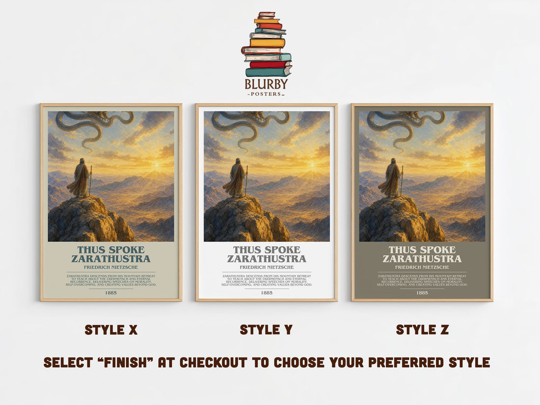Thus Spoke Zarathustra bookish print in frame leaning in hallway – philosophy wall art (mockup)