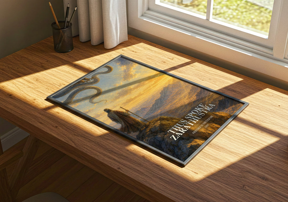 Thus Spoke Zarathustra watercolour book poster framed on wall – philosophy wall art