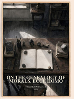 On the genealogy of morals.  Ecce Homo watercolour book poster by Friedrich Nietzsche – framed literary art print