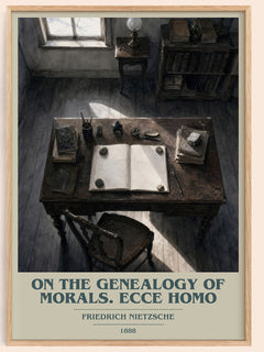 On the genealogy of morals.  Ecce Homo book cover book poster by Friedrich Nietzsche – framed literary art print