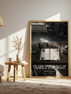 On the genealogy of morals.  Ecce Homo watercolour print in frame leaning in hallway – philosophy wall art