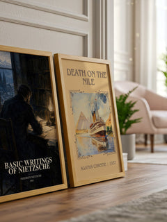 Basic writings of Nietzsche watercolour print framed by window – literary home decor