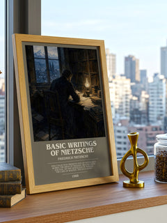 Basic writings of Nietzsche bookish print framed by window – literary home decor