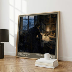 Basic writings of Nietzsche literary print framed by window – literary home decor