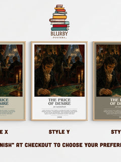 The Price of Desire bookish print in frame leaning in hallway – romance wall art