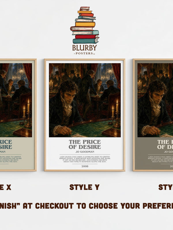 The Price of Desire bookish print in frame leaning in hallway – romance wall art
