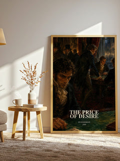 The Price of Desire watercolour print in frame leaning in hallway – romance wall art