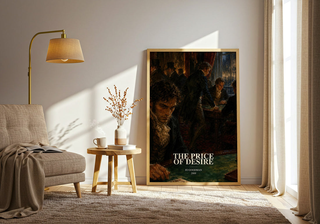 The Price of Desire watercolour print in frame leaning in hallway – romance wall art
