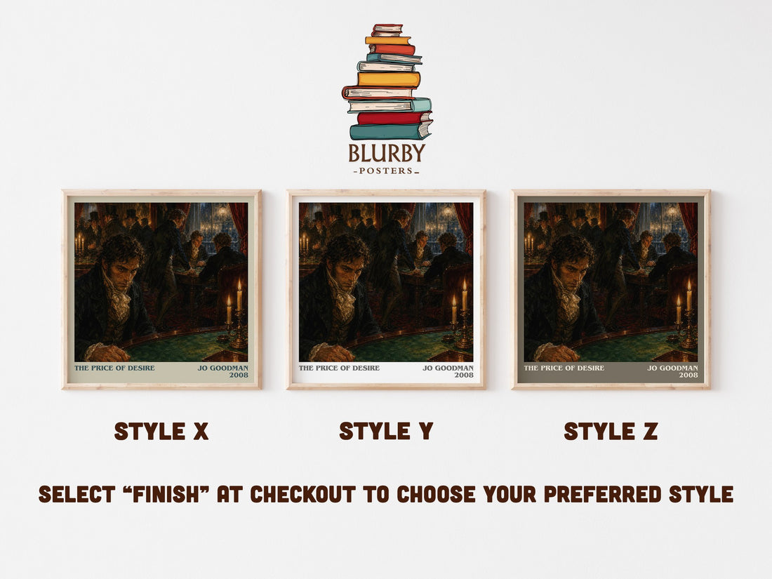 The Price of Desire literary print in frame leaning in hallway – romance wall art (mockup)