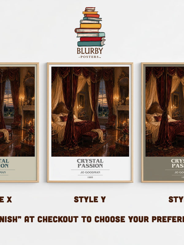 Crystal Passion book cover print in frame leaning in hallway – romance wall art