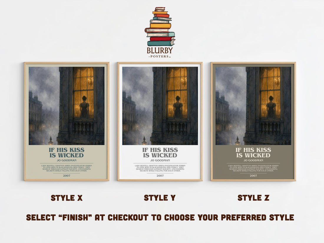 If his kiss is wicked bookish print in frame leaning in hallway – romance wall art (mockup)