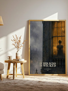 If his kiss is wicked watercolour print in frame leaning in hallway – romance wall art