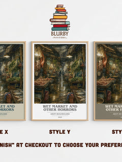 Wet Market and Other Horrors book cover print in frame leaning in hallway – horror wall art