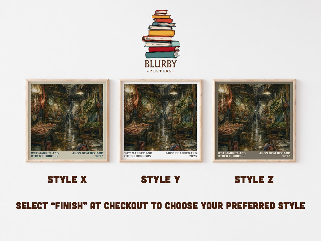 Wet Market and Other Horrors literary print in frame leaning in hallway – horror wall art (mockup)