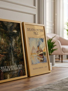 Wet Market and Other Horrors watercolour print framed by window – literary home decor