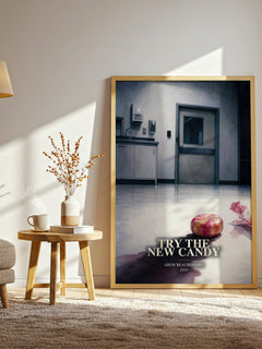 Try the New Candy watercolour print in frame leaning in hallway – horror wall art