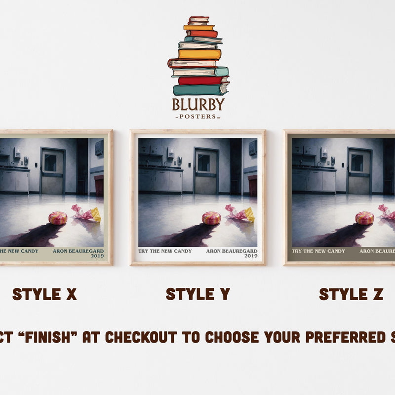 Try the New Candy literary print in frame leaning in hallway – horror wall art