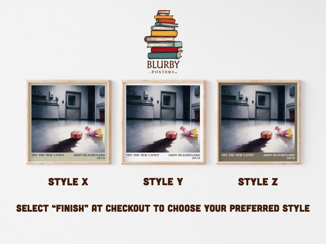 Try the New Candy literary print in frame leaning in hallway – horror wall art (mockup)