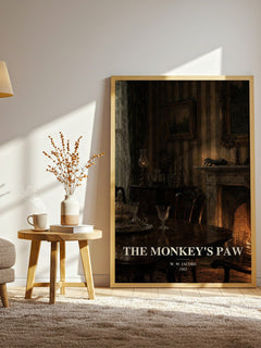 The monkey's paw watercolour print in frame leaning in hallway – horror wall art