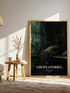 Ghost Stories watercolour print in frame leaning in hallway – horror wall art