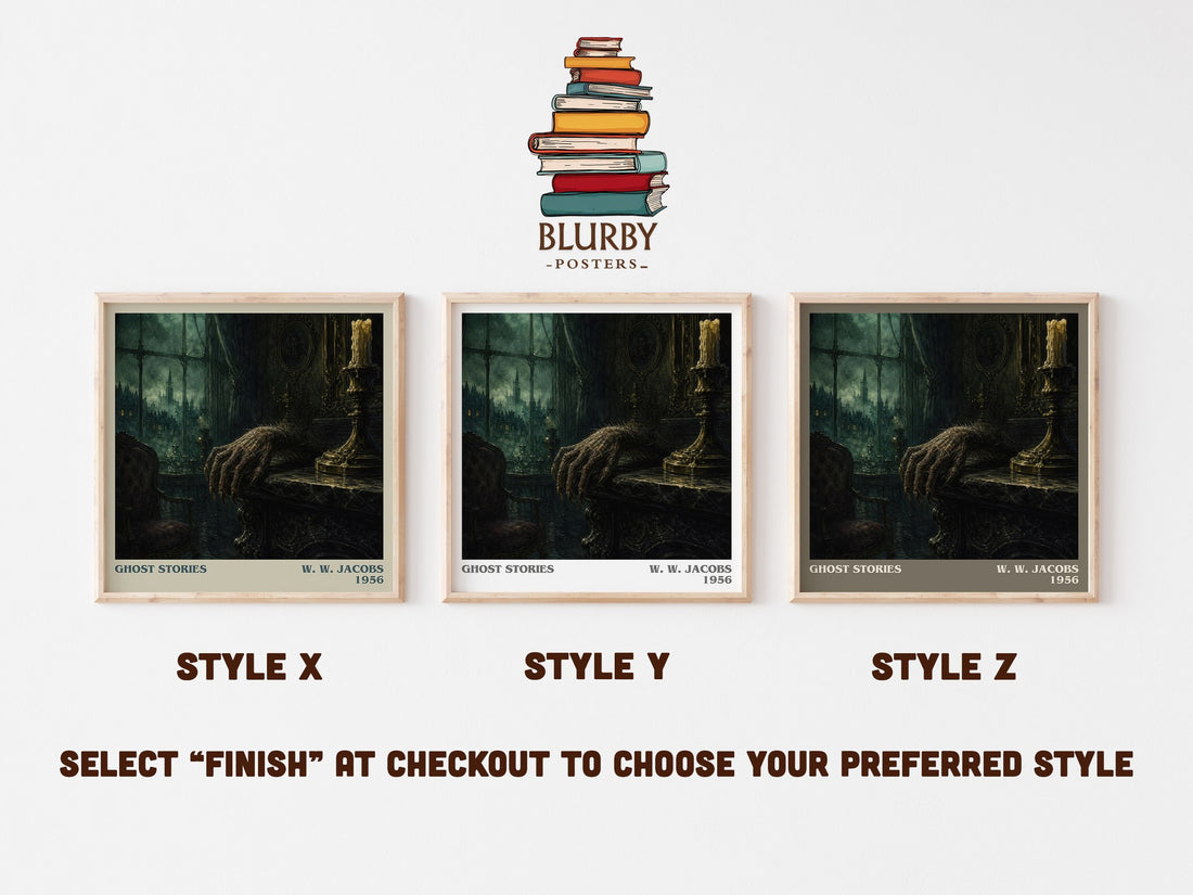 Ghost Stories literary print in frame leaning in hallway – horror wall art (mockup)