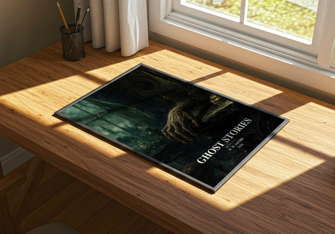 Ghost Stories watercolour book poster framed on wall – horror wall art