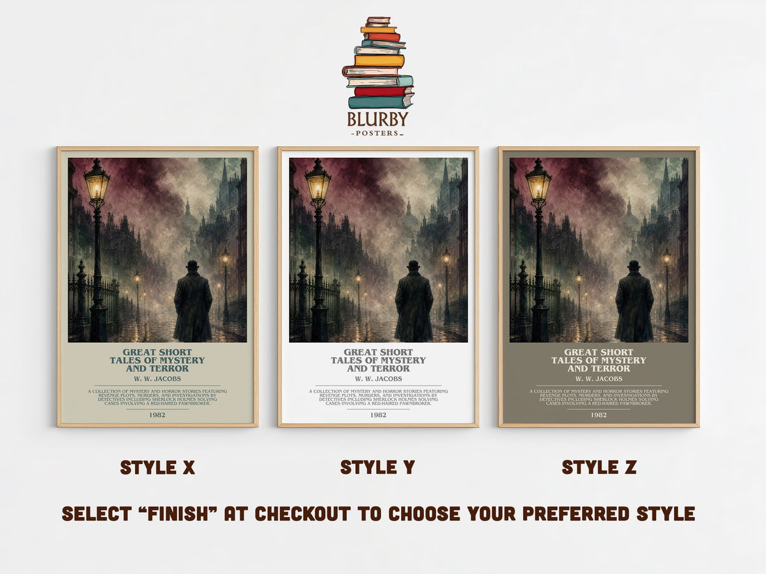 Great Short Tales of Mystery and Terror bookish print in frame leaning in hallway – horror wall art (mockup)