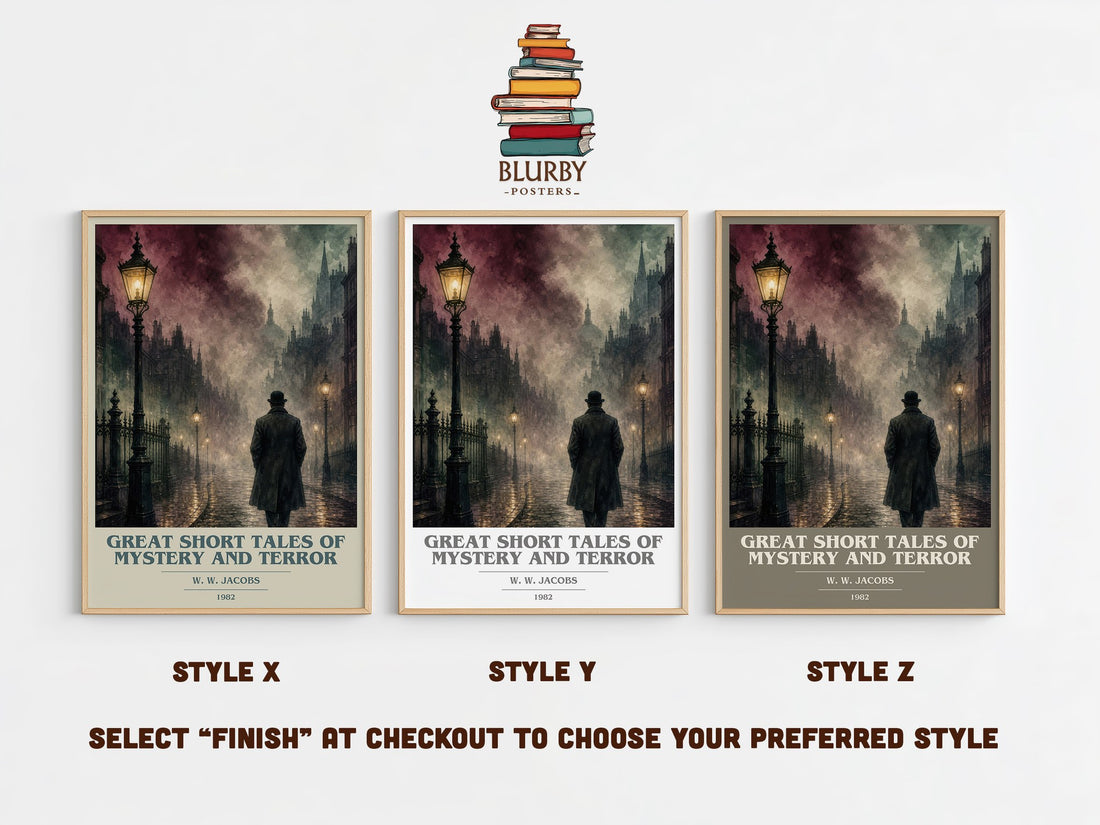 Great Short Tales of Mystery and Terror book cover print in frame leaning in hallway – horror wall art (mockup)