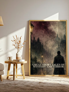 Great Short Tales of Mystery and Terror watercolour print in frame leaning in hallway – horror wall art