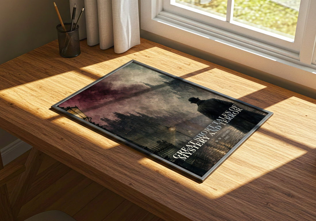 Great Short Tales of Mystery and Terror watercolour book poster framed on wall – horror wall art