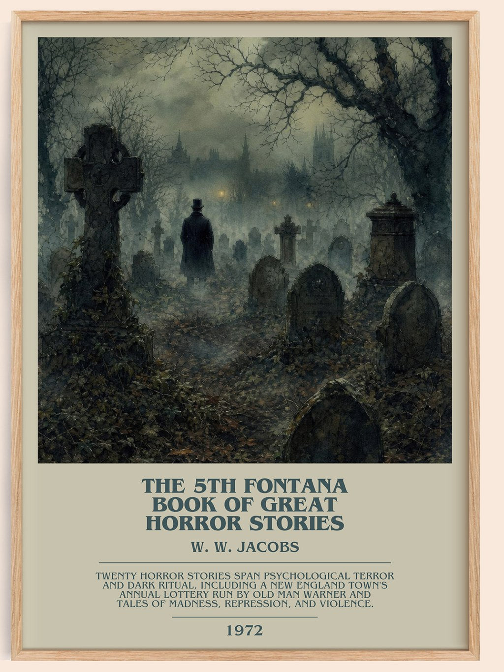 The 5th Fontana Book of Great Horror Stories bookish book poster by W. W. Jacobs – framed literary art print