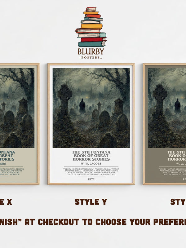 The 5th Fontana Book of Great Horror Stories bookish print in frame leaning in hallway – horror wall art