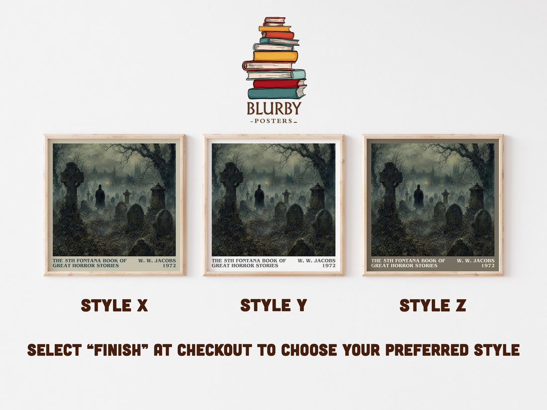 The 5th Fontana Book of Great Horror Stories literary print in frame leaning in hallway – horror wall art (mockup)