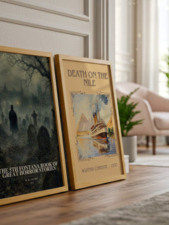 The 5th Fontana Book of Great Horror Stories watercolour print framed by window – literary home decor