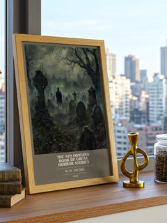The 5th Fontana Book of Great Horror Stories book cover print framed by window – literary home decor