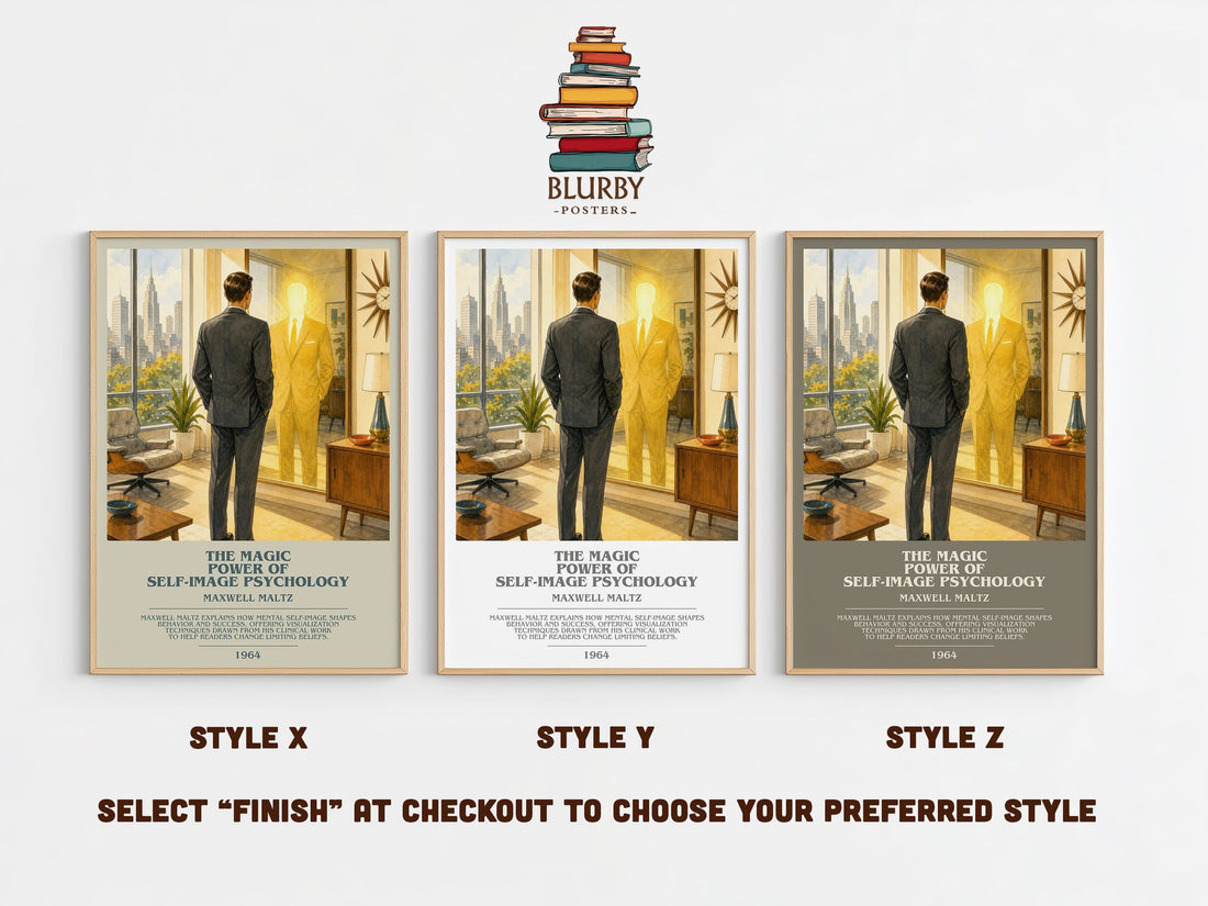 The Magic Power of Self-Image Psychology bookish print in frame leaning in hallway – non fiction wall art (mockup)