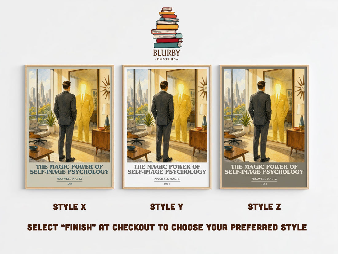 The Magic Power of Self-Image Psychology book cover print in frame leaning in hallway – non fiction wall art (mockup)
