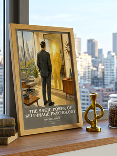 The Magic Power of Self-Image Psychology book cover print framed by window – literary home decor