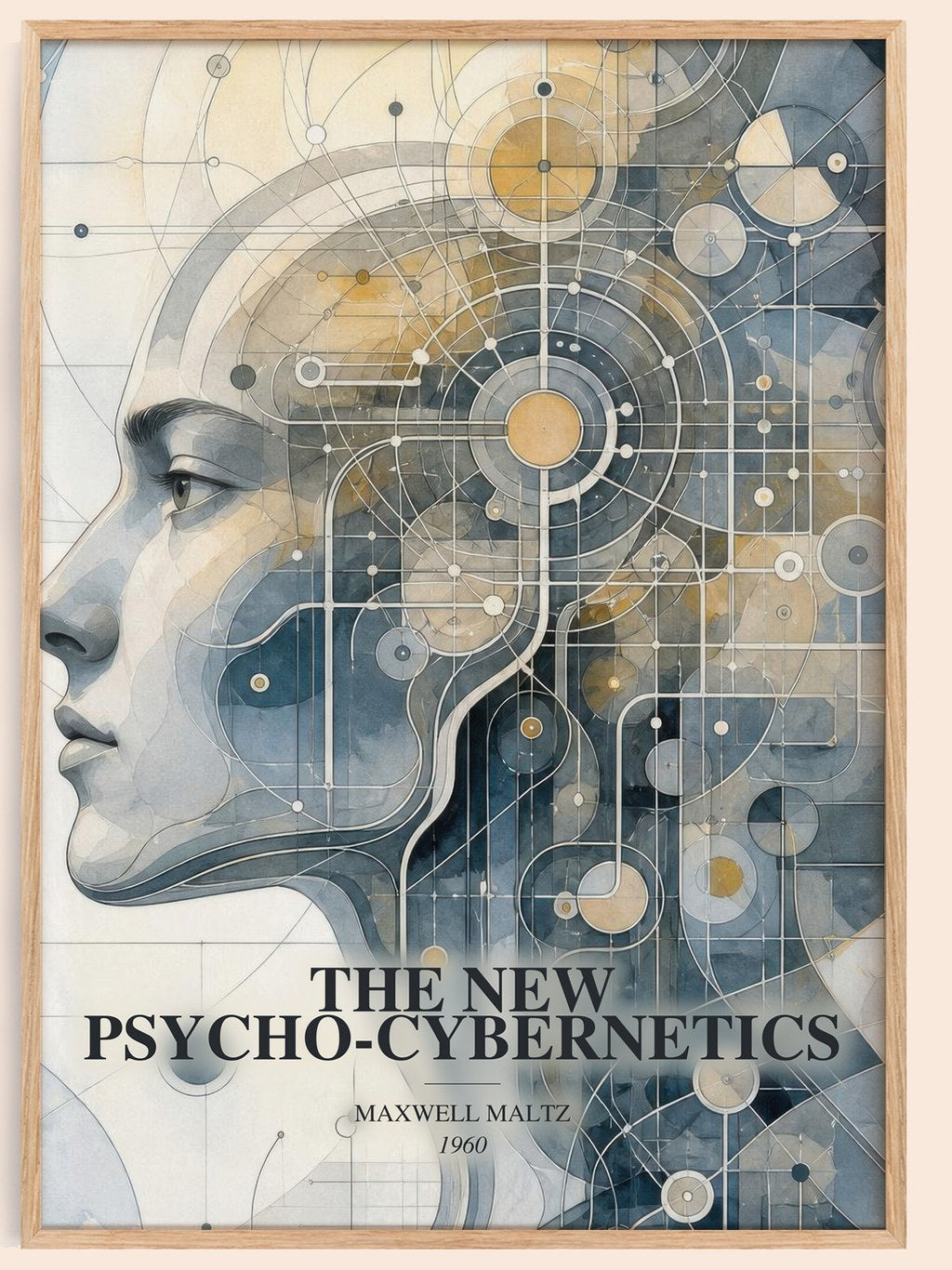 The New Psycho-Cybernetics watercolour book poster by Maxwell Maltz – framed literary art print