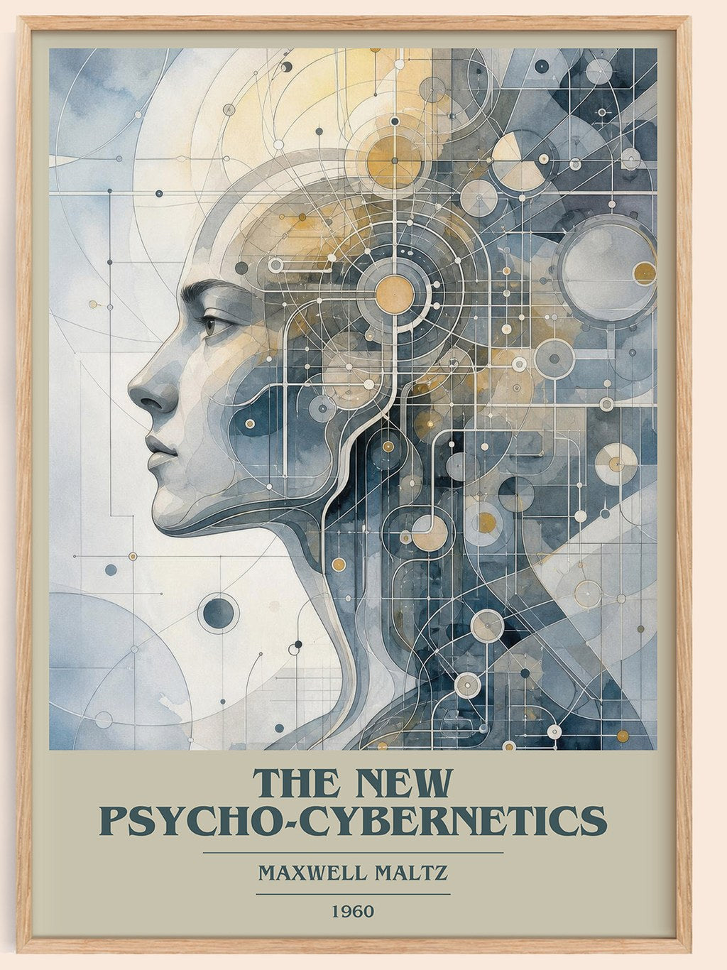The New Psycho-Cybernetics book cover book poster by Maxwell Maltz – framed literary art print