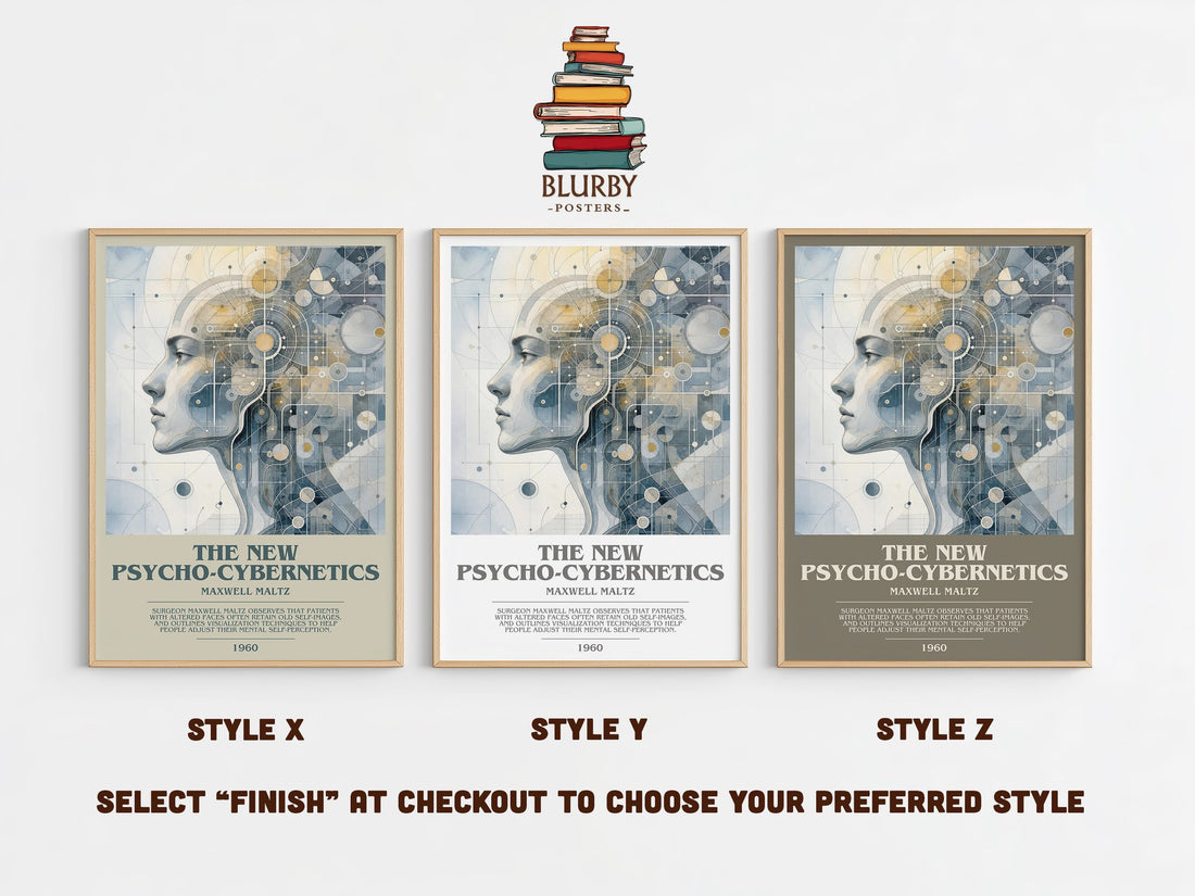 The New Psycho-Cybernetics bookish print in frame leaning in hallway – non fiction wall art (mockup)