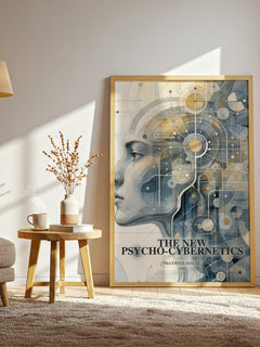 The New Psycho-Cybernetics watercolour print in frame leaning in hallway – non fiction wall art