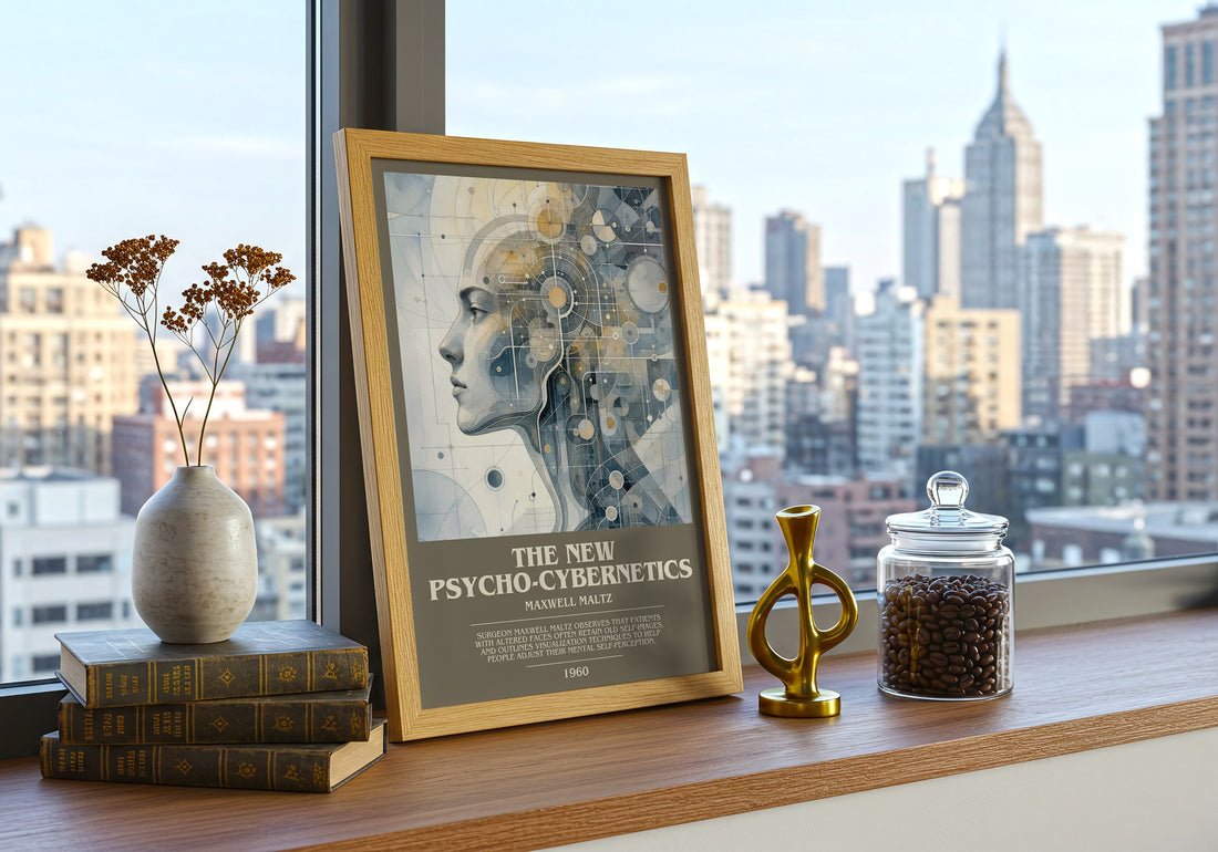 The New Psycho-Cybernetics bookish print framed by window – literary home decor