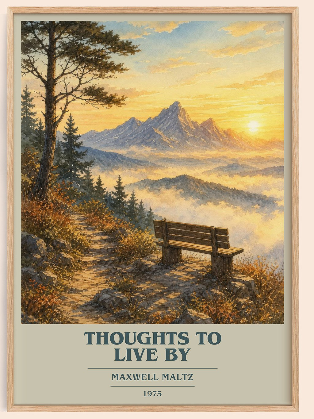 Thoughts to live by book cover book poster by Maxwell Maltz – framed literary art print