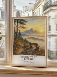 Thoughts to live by book cover poster colour and style options – Maxwell Maltz book art