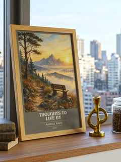Thoughts to live by book cover print framed by window – literary home decor