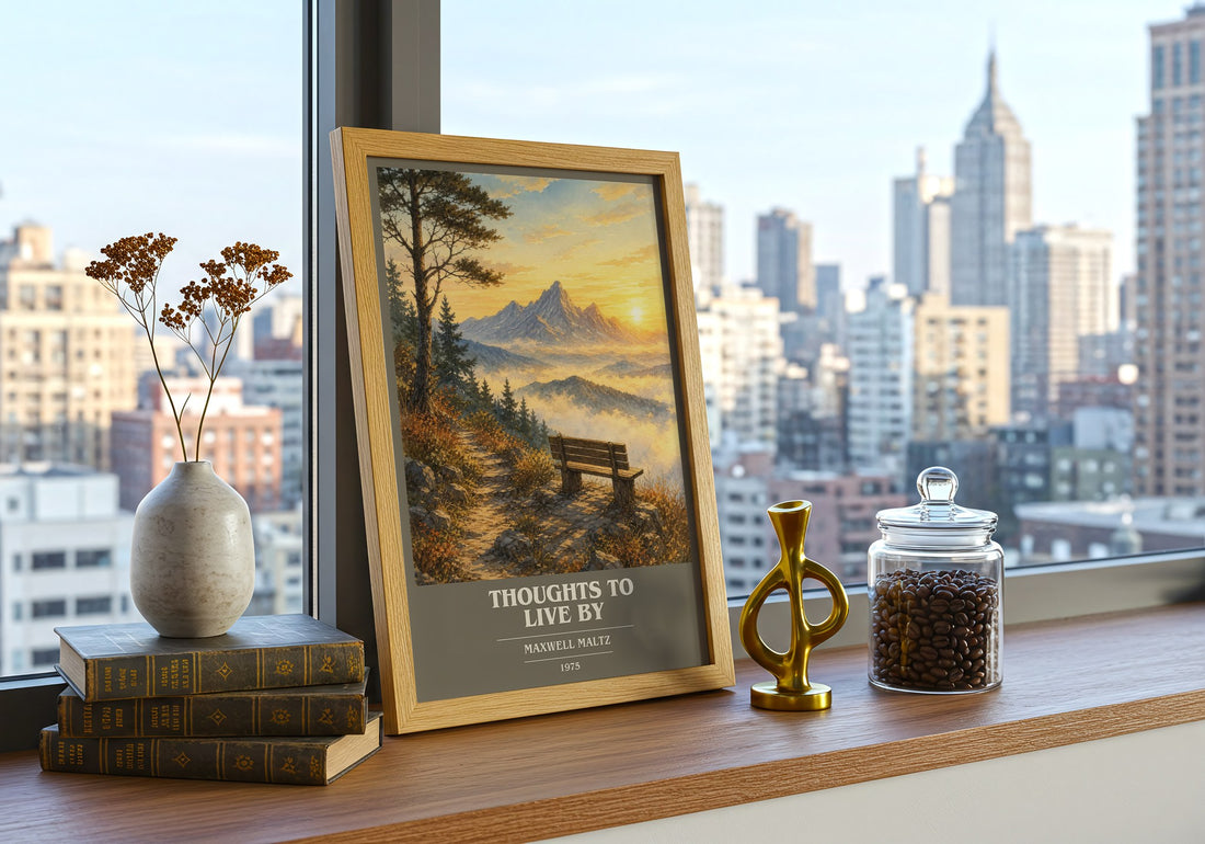 Thoughts to live by book cover print framed by window – literary home decor