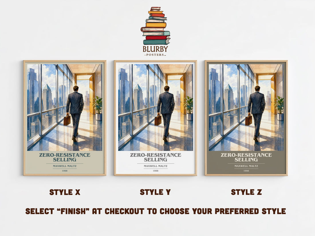 Zero-resistance selling book cover print in frame leaning in hallway – non fiction wall art (mockup)