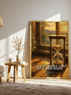 Life Is Short And So Is This Book watercolour print in frame leaning in hallway – non fiction wall art