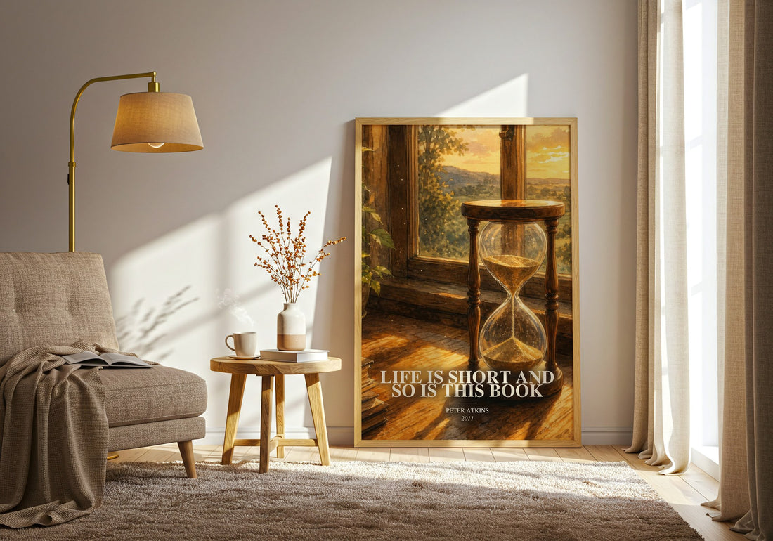 Life Is Short And So Is This Book watercolour print in frame leaning in hallway – non fiction wall art